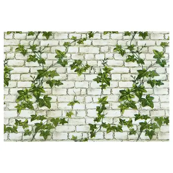 10m 3D Duvar Kağıdı Rulo PVC Kendinden Yapışkanlı Duvar Kağıdı Kabuğu ve Sopa Tuğla Yeşil Yaprakları ile Duvar Sticker