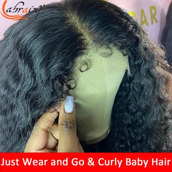 Tutkalsız 250 % Kıvırcık Bebek Saç HD 360 Tam sırma ön peruk Kadınlar Şeffaf Dantel Ön insan saçı peruk Brezilyalı Derin Dalga 34in