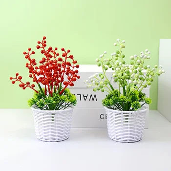 1 ADET Masa Yapay Bitkiler Kırmızı Meyve Simüle Mini Bonsai Plastik Düğün Bahçe Süs Oturma Odası Şanslı Meyve Saksı