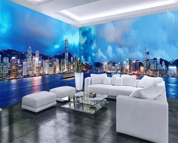 beibehang behang Özelleştirilmiş büyük fotoğraf duvar kağıdı Hong Kong gece sahne deniz gökyüzü tam ev arka plan flaş duvar kağıdı Vinil duvar