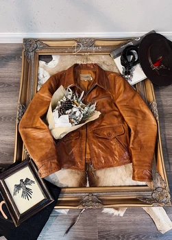 Terzi Brando İtalyan Sebze Tabaklanmış Deri Birliği Yıkanmış Yaşlı Dana Derisi PENÇE Fermuar Deri Vintage Newsboy Ceket