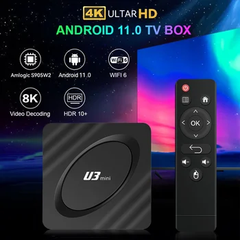 UBISHENG akıllı TV kutusu Android 11 4K Amlogic S905W2 2GB 16GB Destek H. 265 AV1 2.4 g / 5g Wifi HDR 10 Medya Oynatıcı TV Set üstü Kutusu