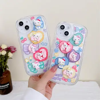 Sanrio Hello Kitty Sıvı Silikon Kılıf iPhone 14 13 12 11 Pro Max Mini 7 8 Artı X XR XS Max Tampon Darbeye Dayanıklı Yumuşak Kapak