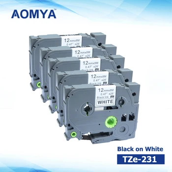 AOMYA TZe 231 P-Touch 12mm x 8m 5 ADET Uyumlu Brother Etiket Makinesi için PTH110 PTD210 P710BT E110VP E1000PR Beyaz etiketleme Bandı